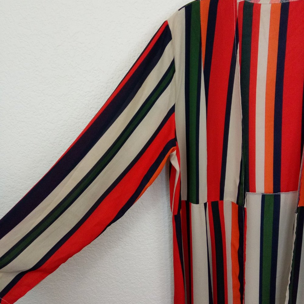 Bohemian Striped Multicolor Open Front Kimono L - image 5